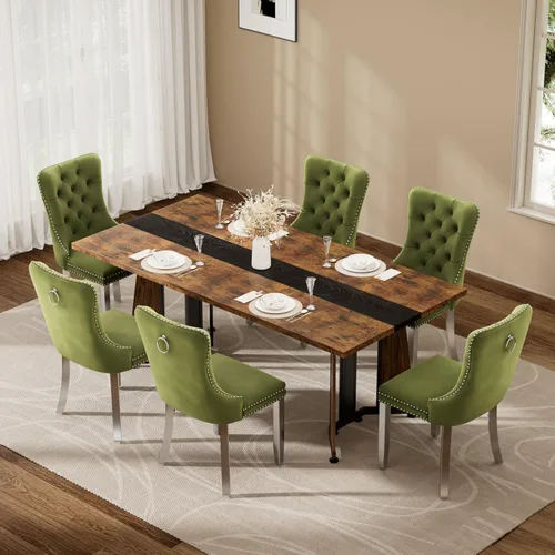 Miniatura 16 de Juego de mesa de comedor de 5 piezas con 4 sillas, mesa de comedor rectangular de madera de 71 pulgadas con sillas de comedor de terciopelo, tablero