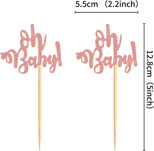 Miniatura 2 de Ercadio 24 piezas Oh Baby Cupcake Toppers Glitter Rose Gold Cake Topoper para niños o niñas, temática de baby shower, cupcakes, fiesta de cumpleaños
