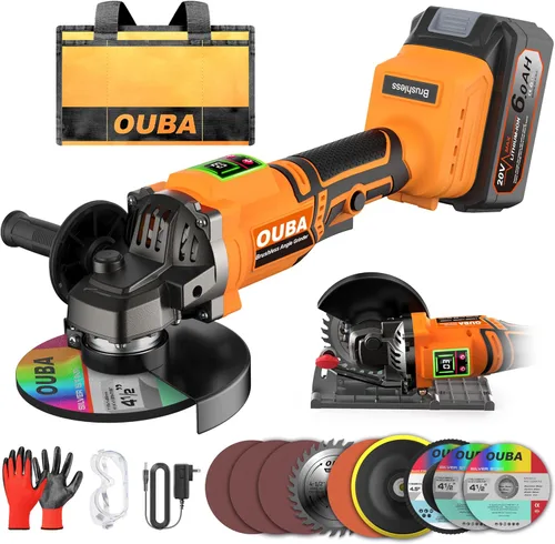 Amoladora angular inalámbrica compatible con batería Dewalt de 20 V Max, 3 velocidades variables, motor sin escobillas con LED, soporte de Naranja