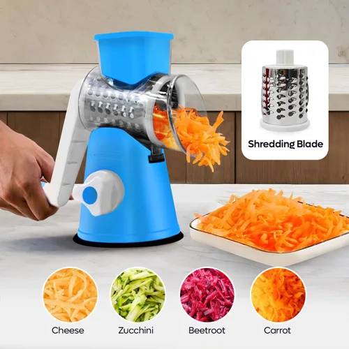 Miniatura 4 de Rallador giratorio de queso 3 en 1 – Cortador de verduras de manivela con base de succión fuerte, tambor de acero inoxidable para queso, nueces
