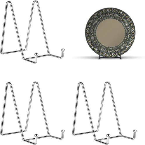 Miniatura 18 de Kruodop Paquete de 3 soportes de placa para exhibición, soporte de placa de 4 pulgadas, soporte de marco de metal para libros, imágenes, caballete