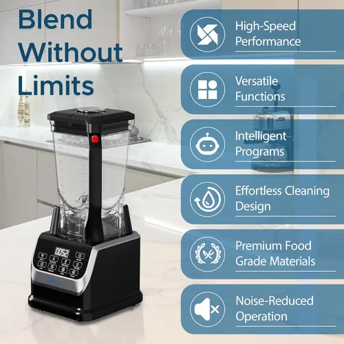 Miniatura 3 de Licuadora profesional de 1000 W, licuadora trituradora de encimera de 67.6 onzas para batidos, trituración de hielo y frutas congeladas, color negro