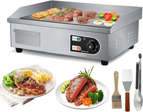 Shikha Parrilla eléctrica de encimera de 22 pulgadas, 110 V, 3000 W, antiadherente, para restaurante comercial, Teppanyaki, de acero inoxidable,