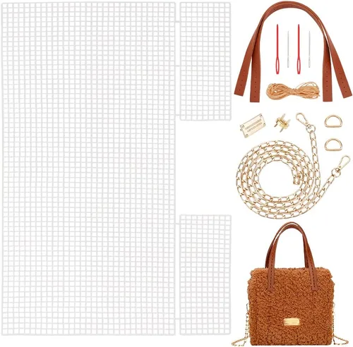 Miniatura 10 de WADORN Kit de fabricación de bolsas de ganchillo y tejido a mano, hojas de lona de plástico de malla tejida a mano para bordado y punto de cruz