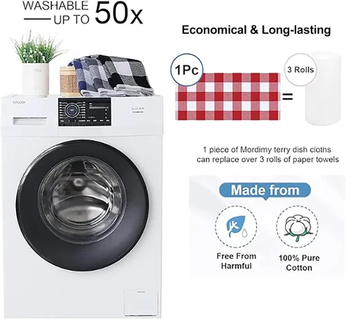 Miniatura 5 de Mordimy Toallas de cocina 100% algodón con tejido de gofre, 13 x 28 pulgadas, paños de cocina súper suaves y absorbentes para secar platos, paquete
