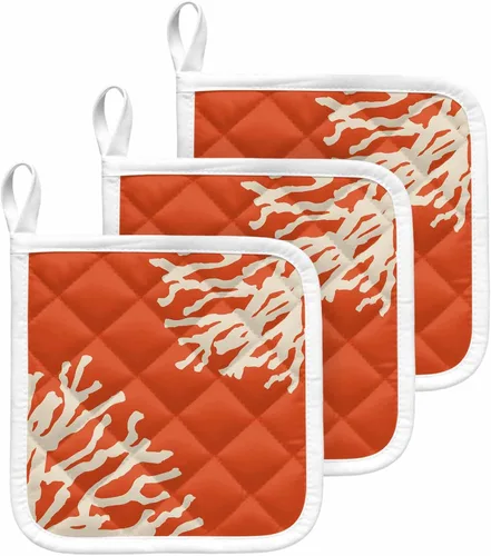 Miniatura 14 de Juego de 2 soportes para ollas de coral oceánico para cocina, platos para horno, almohadillas a prueba de calor con lazo para colgar, agarraderas