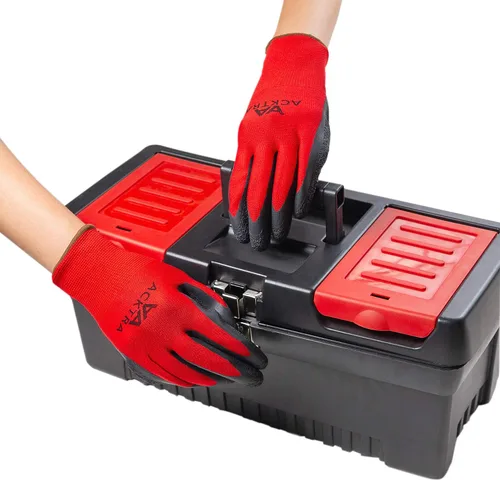 Miniatura 6 de ACKTRA Guantes de trabajo de seguridad de nailon recubierto, 12 pares, muñequera de punto, multiusos, para hombres y mujeres, WG008 poliéster negro