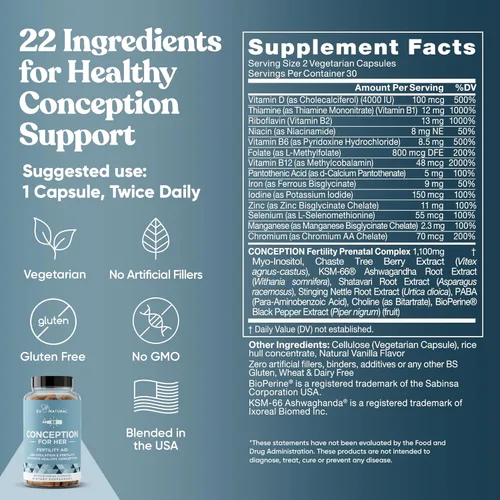 Miniatura 7 de Conception Suplementos de fertilidad para mujeres – Ayuda a la ovulación, equilibrio hormonal y ciclos regulares – Apoyo vitamínico prenatal
