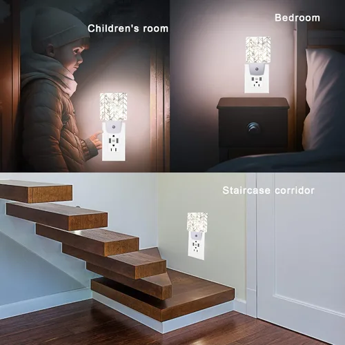 Miniatura 5 de Luz nocturna geométrica de línea de mármol, luces nocturnas enchufables con sensor de atardecer a amanecer para escalera/pasillo/cocina, lámpara