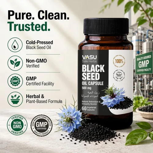 Miniatura 5 de Vasu Cápsulas de semillas negras – Nigella sativa prensada en frío – Apoyo natural para el bienestar – 60 cápsulas vegetarianas – Sin OMG, sin gluten