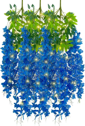 Miniatura 16 de Paquete de 12 guirnaldas de flores colgantes de glicina morada, enredaderas de flores artificiales de 3.77 pies, glicinia falsa, guirnalda colgante