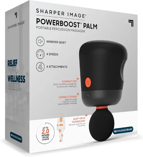 Miniatura 8 de Sharper Image Mini Pistola de Masaje, Powerboost Palm Masajeador de Mano Recargable de Percusión de Tejido Profundo, 4 Velocidades Ajustables, 4