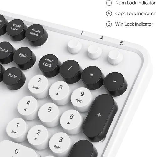 Miniatura 5 de Owpkeenthy Teclado de máquina de escribir con llave redonda retro con cable, tamaño completo, silencioso, Plug and Play USB con soportes plegables
