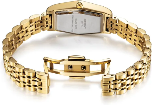 Miniatura 3 de BERNY Relojes de oro para mujer, delicado hexágono, reloj de pulsera de cuarzo para mujer, correa de acero inoxidable, reloj analógico de moda
