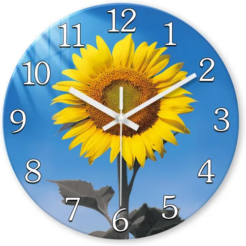 XFM Reloj de pared de girasol de 12 pulgadas, silencioso, sin tictac, operado con pilas, decorativo, con flores amarillas, para cocina, sala de