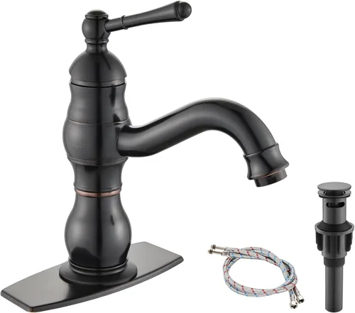 Miniatura 10 de Heyalan Grifo de lavabo de baño con un solo agujero, 1 mango, montaje en cubierta, grifo de lavabo de baño de una sola manija, grifo mezclador