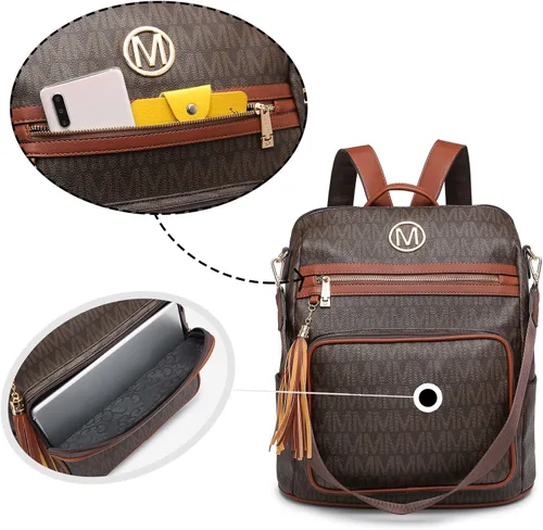 Miniatura 64 de MKP COLLECTION Mochila de moda para mujer, bolsa convertible grande para mujer, mochila de viaje, bolsa de hombro, juego de 2 piezas con borla, Beige