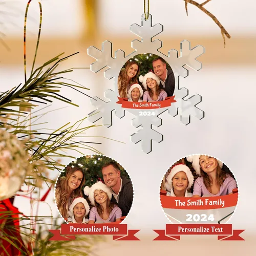 Miniatura 2 de Bemaystar Adornos de Navidad personalizados 2024 – Adornos de fotos de copo de nieve personalizados con texto, adornos para decoraciones de árboles