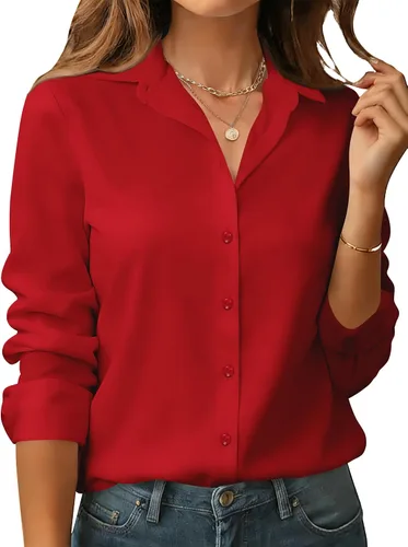 Miniatura 8 de Camisas de manga larga con botones para mujer, básicas, clásicas, suaves, con cuello a la moda, elegantes y casuales