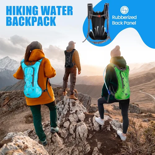 Miniatura 4 de Mochila de hidratación de 3 piezas con 3 unidades de 2 litros de agua de vejiga de agua, paquete de hidratación para camping, senderismo, ciclismo