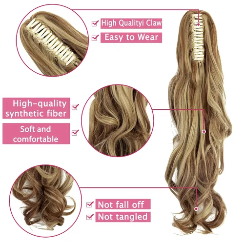 Miniatura 4 de OMGREAT Extensión de cola de caballo de 18 pulgadas de largo, extensiones de cabello rizado de una pieza con clip en cola de caballo sintéticas