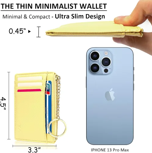 Miniatura 83 de Tarjetero delgado con bloqueo RFID, billetera de bolsillo pequeño, con cremallera Keychian para monedero, monedero y tarjetero para mujeres y hombres