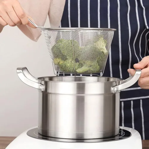 Miniatura 6 de YARNOW Cesta plegable de acero inoxidable de 10.23 pulgadas con mango largo ergonómico para freír profundamente el aceite y colar alimentos