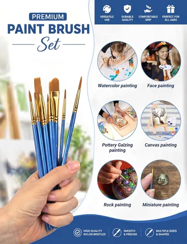 Miniatura 5 de DUGATO Juego de pinceles y paleta de pintura para artistas, 20 pinceles de nailon (varios tamaños y formas) con 5 bandejas de mezcla, ideal para Azul