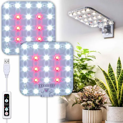 Miniatura 12 de Luz LED de espectro completo para cultivo de plantas de interior, 2 paneles de 10 W con temporizador de 6/12/16 horas, luces regulables para plantas