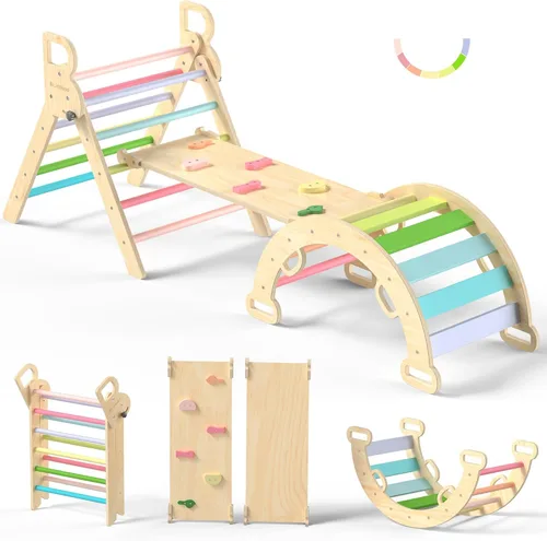 BlueWood Pikler - Juego de triángulos de madera para niños pequeños, escalador plegable 7 en 1 para interiores para niños, juego de filosofía