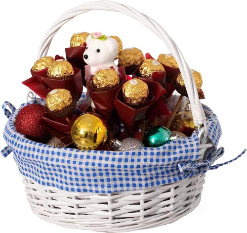 Miniatura 11 de WICKERWISE Cesta de regalo tradicional de sauce redondo blanco con forro a cuadros y asas resistentes, cesta de almacenamiento de aperitivos
