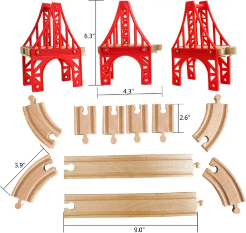 Miniatura 3 de Puentes de tren de madera, 3 puentes colgantes, accesorios de madera para vías de tren, pista de tren de madera, vías de tren compatibles con todas