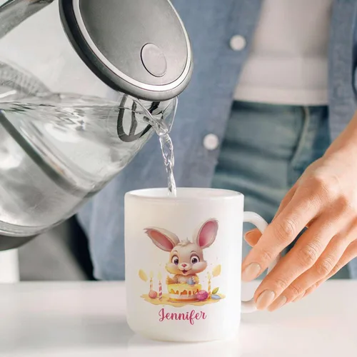 Miniatura 6 de Taza de viaje de cerámica personalizada de conejo, taza con nombre personalizado para los amantes de los conejos, taza de té con nombre temático