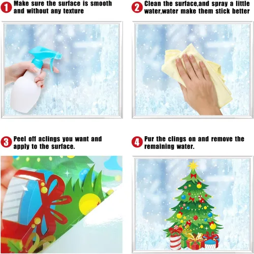 Miniatura 5 de Calcomanías navideñas para ventana, 267 unidades, reutilizables, de doble cara, impresas, autoadhesivas, decoración de ventana, Papá Noel, alce
