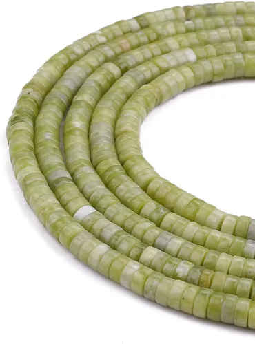 Miniatura 5 de BEADIA Cuentas Espaciadoras de Jade Natural de Taiwán con Tapas, Cuentas Semipreciosas Sueltas para Hacer Joyas, 6mmx3mm, 38cm Jade de Taiwán