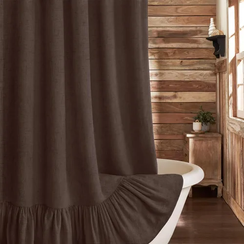 Miniatura 22 de Cortina de estilo rústico con dobladillo y volantes, de lino para baño, tela natural rústica de estilo clásico, 48 x 72 pulgadas (ancho x largo)