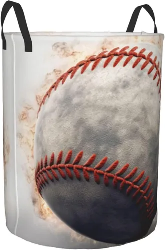 Miniatura 2 de Cesta circular con estampado de béisbol, impermeable, organizador de almacenamiento, cesta de lavandería con asas para ropa, juguetes, tamaño mediano