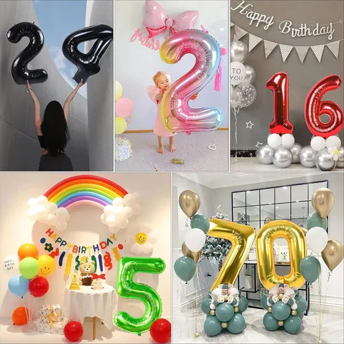Miniatura 9 de Globos de números de 40 pulgadas del 0 al 9 dorados grandes del número 0, globos digitales para suministros de decoración de celebración de fiesta