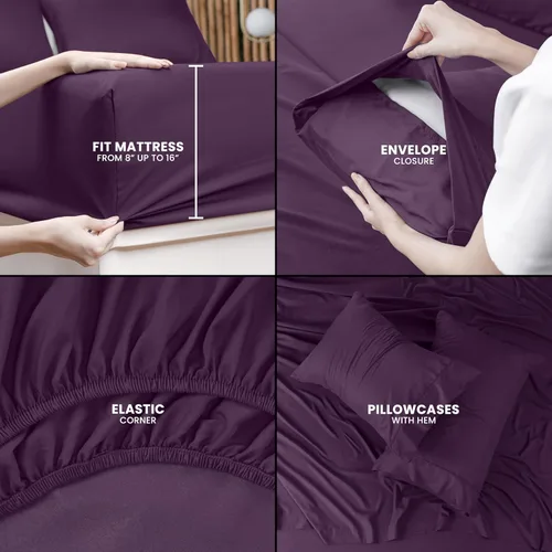 Miniatura 273 de Utopia Bedding Juego de sábanas Queen – Sábanas de 4 piezas para cama tamaño Queen, microfibra suave y transpirable, incluye 1 sábana bajera, 1 Gris