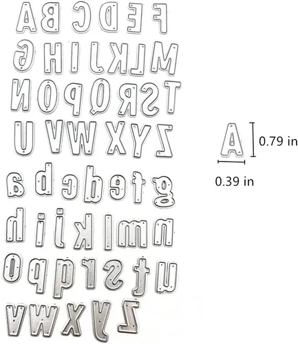 Miniatura 2 de Metal Capital 26 letras troqueladas minúsculas 26 troqueles de corte del alfabeto, plantillas en relieve, molde de plantilla para decoración