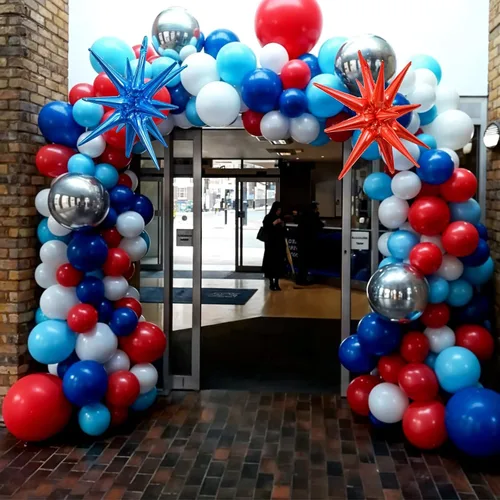 Miniatura 7 de Kit de Guirnalda de Arco de Globos Rojo Azul Plateado, Globos de Látex Rojo Azul Real Globos de Papel de Aluminio 4D con Estrella de Explosión