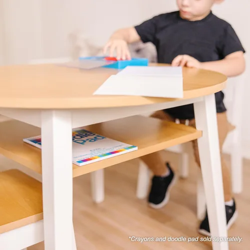 Miniatura 7 de Melissa & Doug - Juego de mesa redonda de madera y 2 sillas, muebles infantiles para sala de juegos, grano de madera claro y acabado blanco de 2