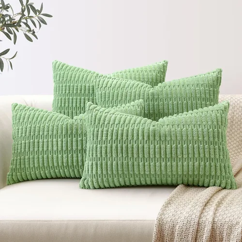 Miniatura 11 de OTOSTAR Juego de 4 fundas de almohada decorativas de pana suave de 16 x 16 pulgadas, fundas de almohada cuadradas a rayas bohemias para decoración