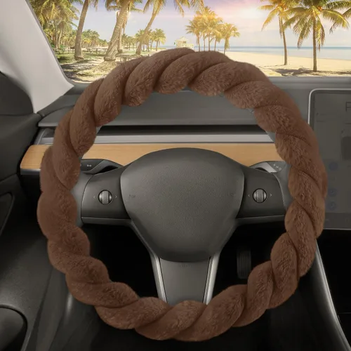 Miniatura 32 de Carbella Funda de volante suave de piel sintética trenzada negra, tamaño estándar de 15 pulgadas, se adapta a la mayoría de vehículos, funda mullida