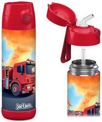 Miniatura 36 de Jarlson® CHARLI - Botella de agua para niños [12 onzas], botella térmica de acero inoxidable con pajilla, botella de agua aislada a prueba