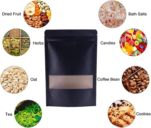 Miniatura 5 de Allinclusive Bolsas resellables a prueba de olores, con cierre hermético negro, con muesca de desgarro para ventana mate, para carne seca