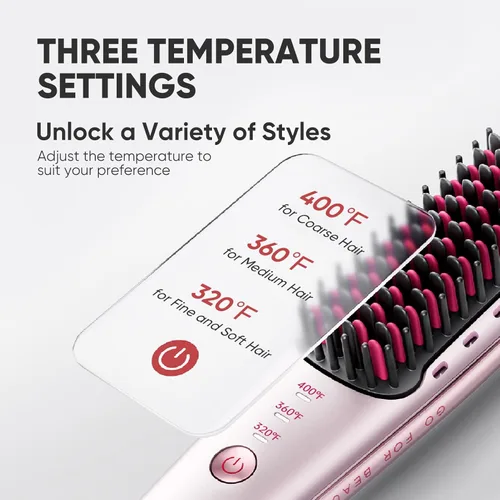 Miniatura 6 de Mini cepillo iónico para alisar el cabello, peine portátil para alisar el cabello con 3 ajustes de temperatura, calentamiento rápido de 20 segundos