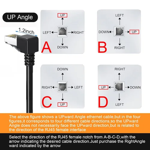 Miniatura 6 de Cable de extensión Ethernet CAT6, cables RJ45 de 90 grados blindados macho a hembra, ancho de banda de soporte de hasta 250 mhz, 1.6 pies, negro