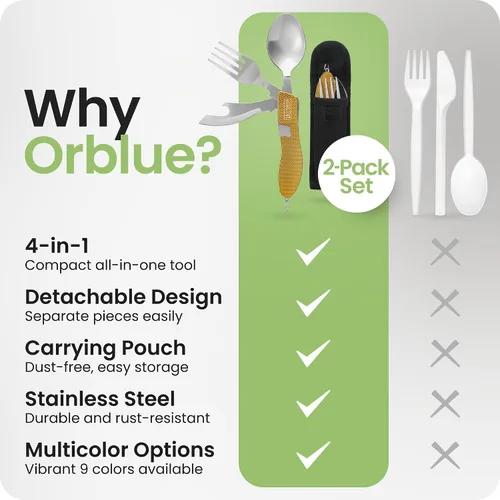 Miniatura 7 de Orblue Utensilios de comida 4 en 1, paquete de 2 – Cuchara portátil, tenedor, cuchillo y abridor de botellas – Cubiertos de acero inoxidable