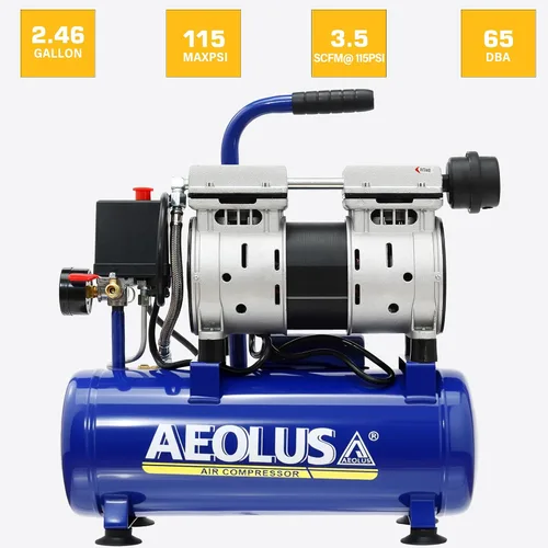 Miniatura 2 de Compresor de Aire Ultra Silencioso, 65dB, Sin Aceite, Acopladores Rápidos, 115PSI, Eléctrico Portátil para Neumáticos de Coche y Bicicleta, Pistola